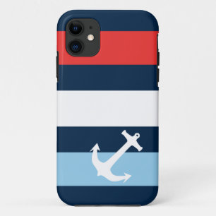 Nautical stripes sea anchor navy blue Case-Mate iPhone case