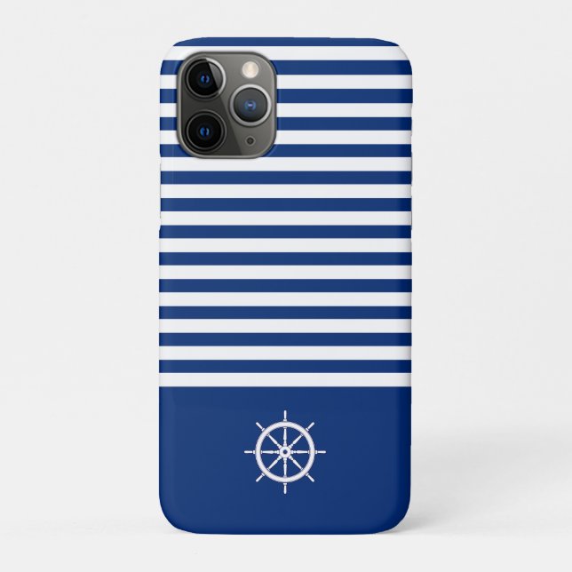 Nautical Stripes+Ships Wheel Blue+White Case-Mate iPhone Case (Back)