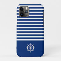 Nautical Stripes+Ships Wheel Blue+White
