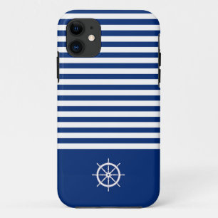 Nautical Stripes+Ships Wheel Blue+White Case-Mate iPhone Case