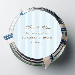 Nautical Stripes Sky Blue Elegant Wedding Favour Classic Round Sticker
