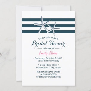 Nautical Stripes Starfish Elegant Bridal Shower Invitation