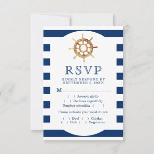 Nautical Stripes Steering Wheel Meal Choice RSVP Card