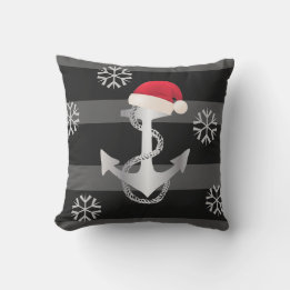 nautical STRIPES WITH ANCHOR and Santa Hat | Cushion