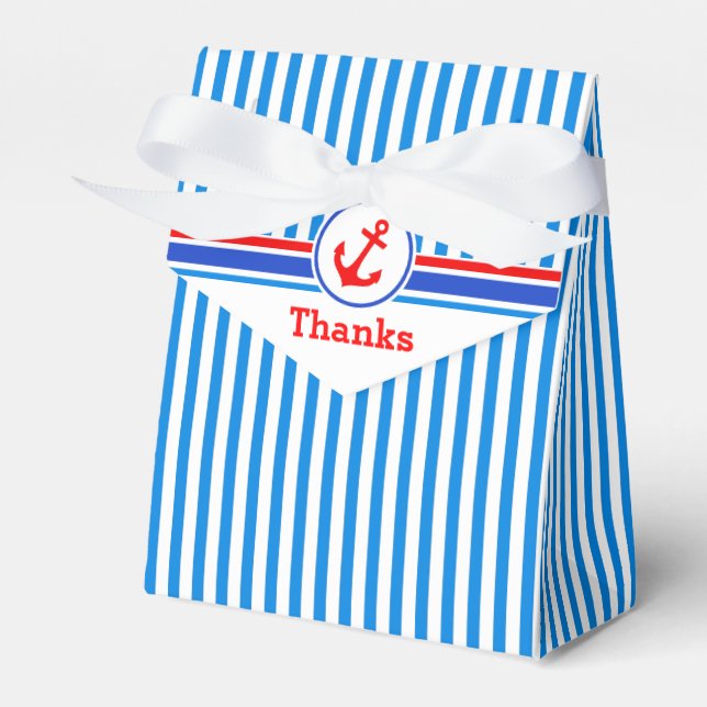 Nautical stripes with red anchor thanks gift box (Front Side)