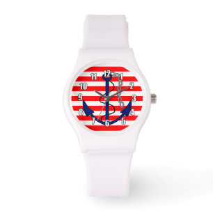 Nautical Stripes with Ships Anchor Red White Blue Watch