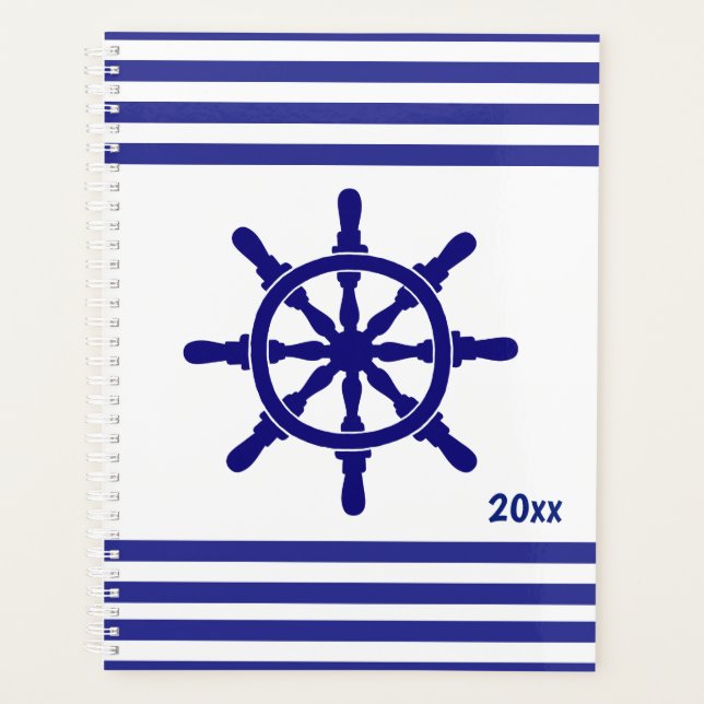 Nautical Stripes with Ships Wheel and Date Planner (Front)