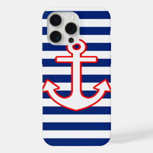 Nautical Style Anchor Graphic on Stripes iPhone 15 Pro Max Case