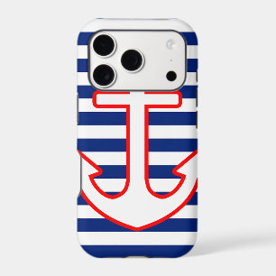 Nautical Style Anchor Icon on Stripes