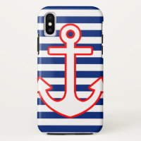 Nautical Style Anchor Icon on Stripes