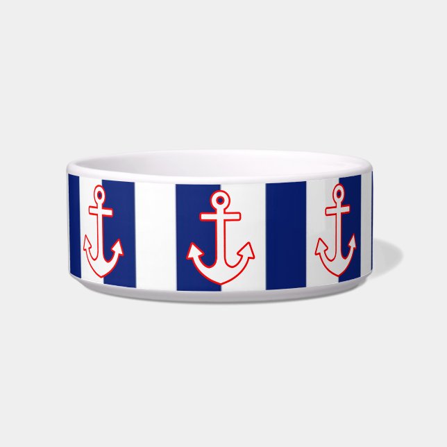 Nautical Style Anchor on Stripes Bowl (Front)