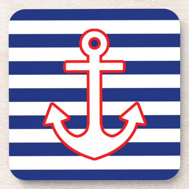 Nautical Style Anchor on Stripes Decor Coaster (Front)