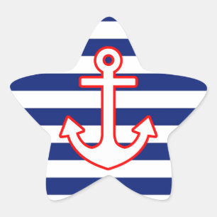 Nautical Style Anchor on Stripes Decor Star Sticker