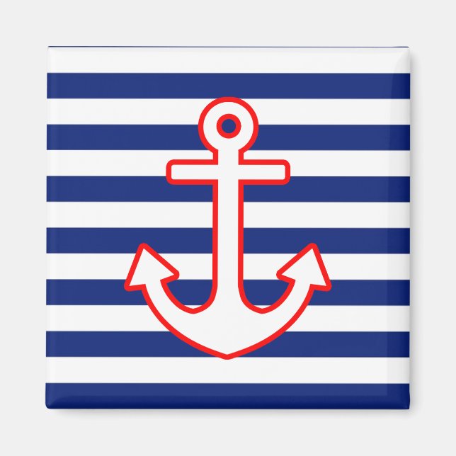 Nautical Style Anchor on Stripes Magnet (Front)