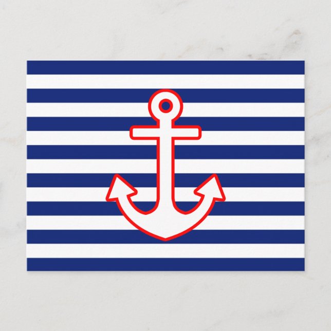 Nautical Style Anchor on Stripes Postcard (Front)