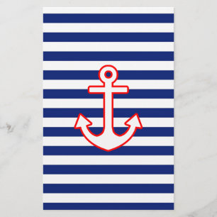 Nautical Style Anchor on Stripes Stationery