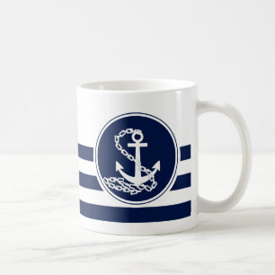Nautical Style Blue And White Anchor, Sailor Coffee Mug