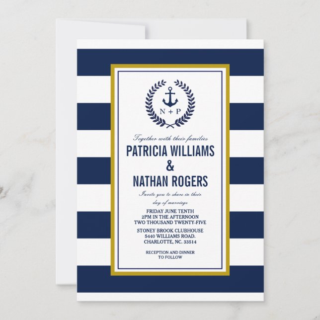 Nautical Style Bold Stripes Wedding Invitation (Front)