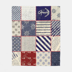 Nautical Style Grunge Patchwork Background Fleece Blanket