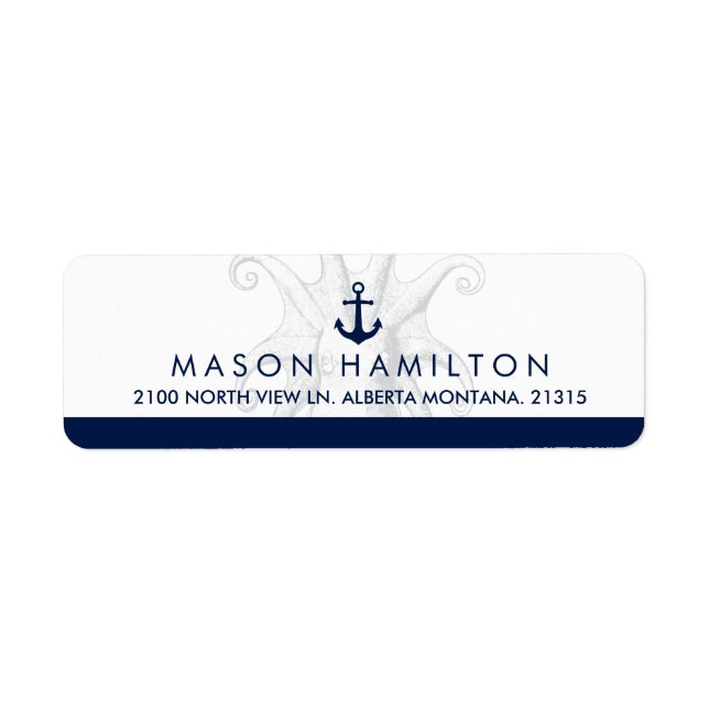 Nautical Style Octopus and Anchor | Return Address (Front)