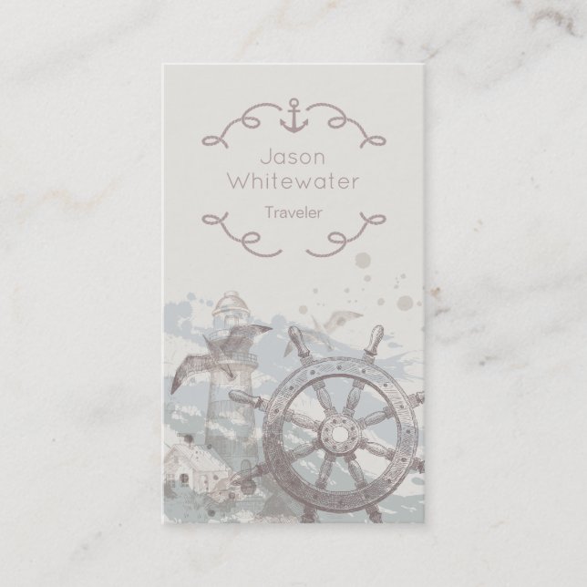 Nautical Style Traveller's Business Card - Beige (Front)