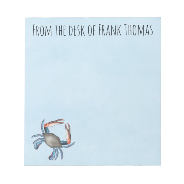 Nautical Stylish Nature Blue Crab Typography Notepad (Front)