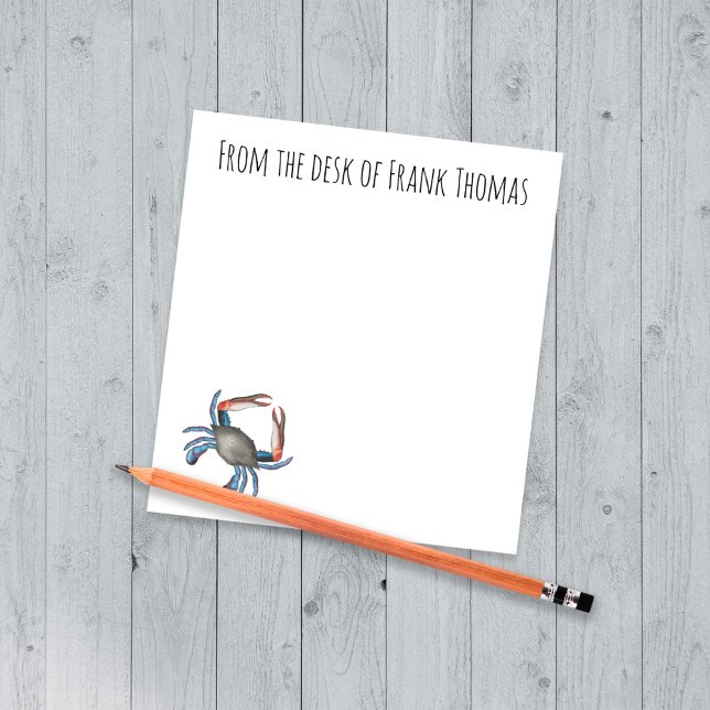 Nautical Stylish Nature Simple Blue Crab  Notepad (Blue Crab Personalized Watercolor Note Pad)
