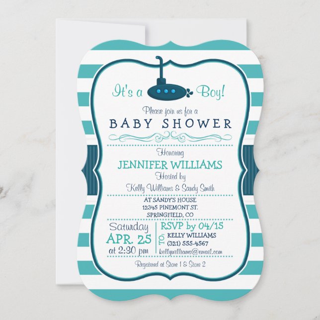 Nautical Submarine; Boy Baby Shower Invitation (Front)