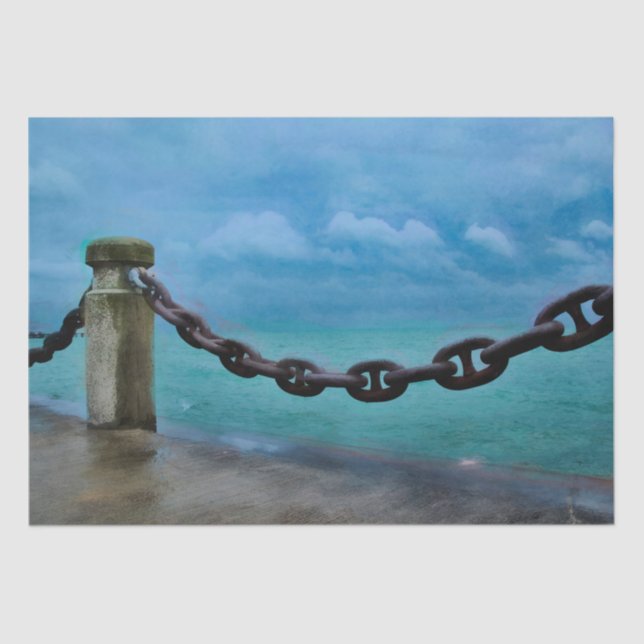 Nautical Summer Beach Front Blue Teal Watercolor Tissue Paper (Front)