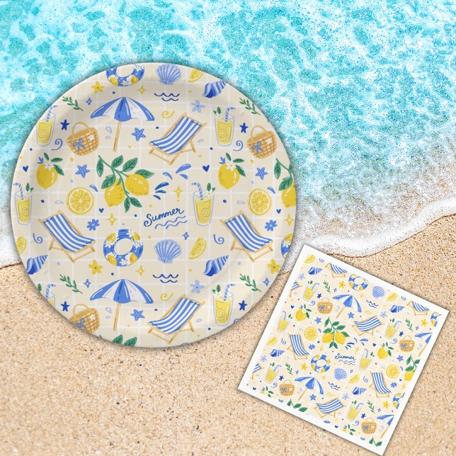 Nautical Summer Lemon Cute  Paper Plate (Creator Uploaded)