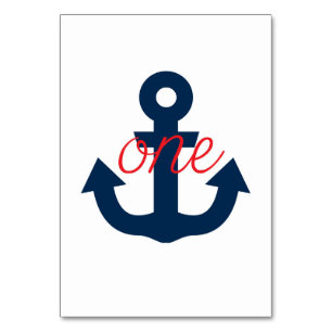 Nautical Table Numbers, Red and Navy Anchor Number