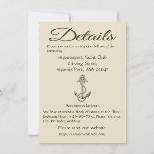 Nautical Tan Directions Details Wedding Anchor Invitation