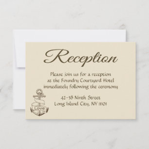 Nautical Tan Wedding Reception Ship Anchor Brown Invitation