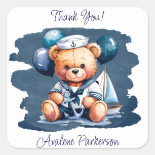 Nautical Teddy Bear Delight Boy Baby Shower Square Sticker