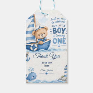 Nautical Teddy Bear Sailboat 1st Birthday Gift Tags