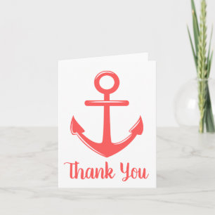 Nautical Thank You Anchor Pink Red Coral Wedding Card