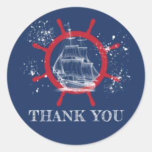 Nautical Thank you Favour Blue Classic Round Sticker
