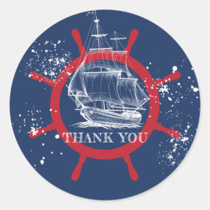 Nautical Thank you Favour Blue Classic Round Sticker