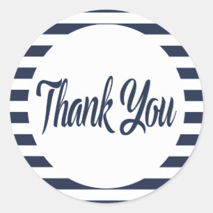 Nautical Thank You Navy Blue And White Stripes Classic Round Sticker