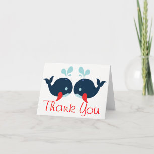 Nautical Thank You Navy Blue & Red Whales Wedding Card
