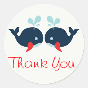 Nautical Thank You Navy Blue & Red Whales Wedding Classic Round Sticker