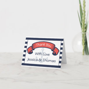 Nautical Thank You Navy Blue Stripe Anchor Wedding Card