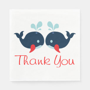 Nautical Thank You Navy Red Whales Wedding Beach Napkin
