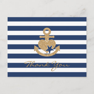 Nautical Thank You Postcard-Navy & Gold Postcard