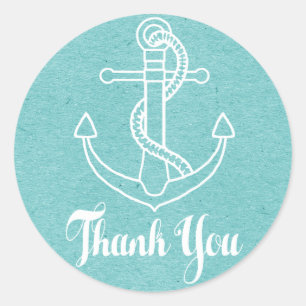 Nautical Thank You Ship Anchor Blue Turquoise Classic Round Sticker