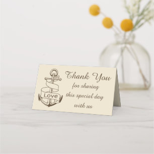 Nautical Thank You Ship Anchor Brown Wedding Love Place Card