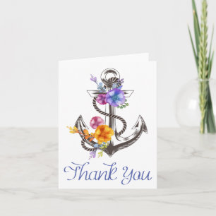 Nautical Thank You Ship Anchor Floral Notecard