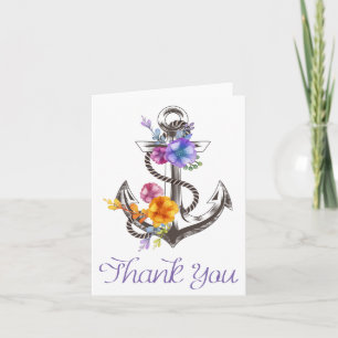 Nautical Thank You Ship Anchor Floral Notecard