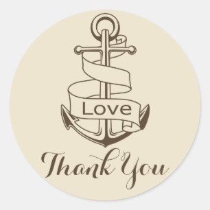 Nautical Thank You Ship Anchor Tan Brown Wedding Classic Round Sticker