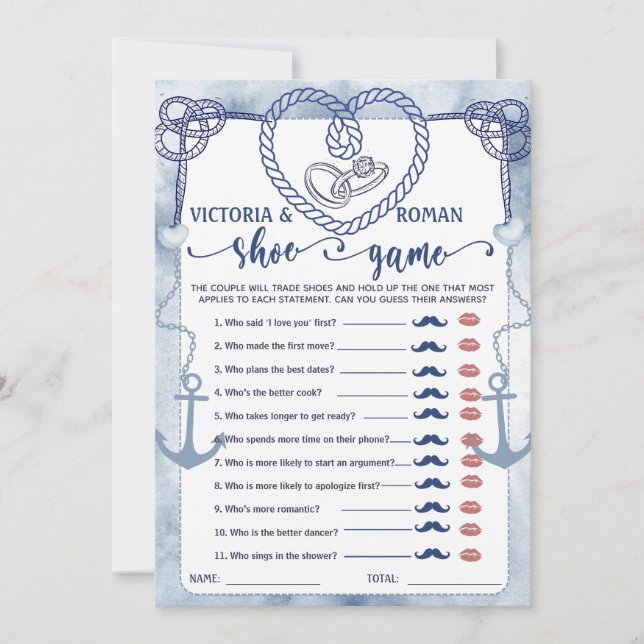 Nautical The Shoe Game Bridal Shower Wedding Card (Front)